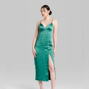 Wild Fable Green Slip Dress -Elegant Green Satin Slip Dress